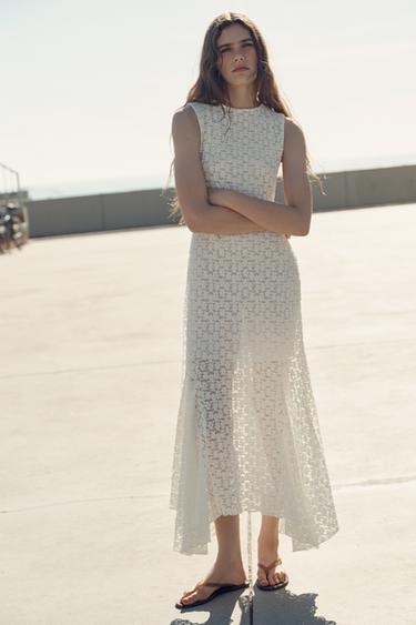 LONG LACE DRESS - Oyster-white by Zara