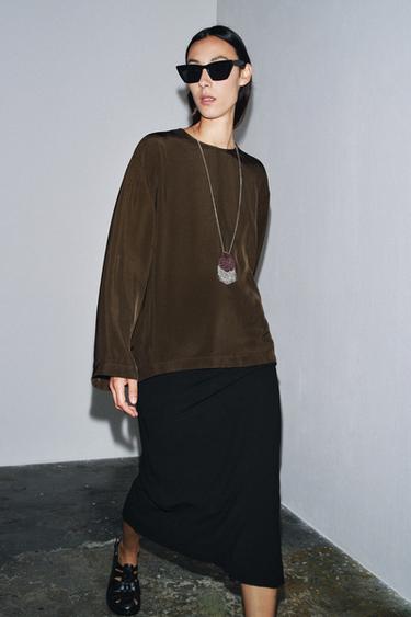 ZW COLLECTION FLOWING BLOUSE - Brown by Zara