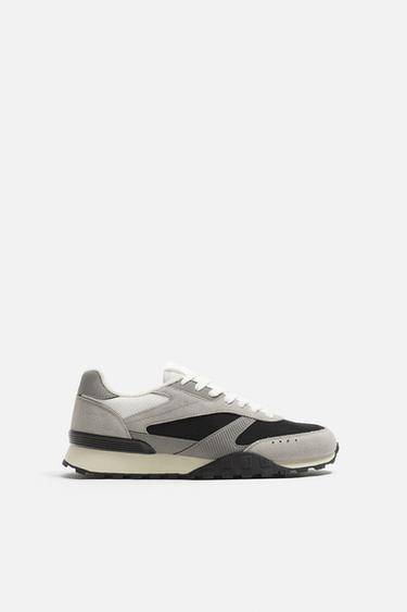 RETRO LEATHER TRAINERS - Grey by Zara