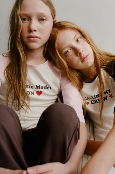 RAGLAN SLEEVE T-SHIRT WITH TEXT AND MODAL BLEND - Navy / White by Zara