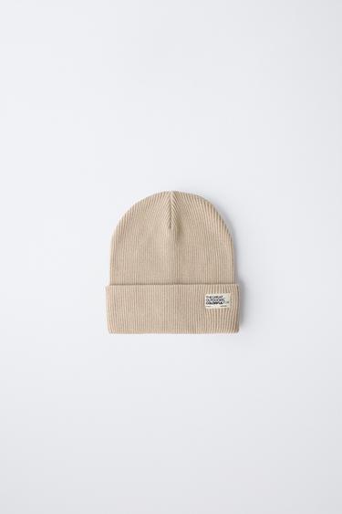 RIBBED KNIT BEANIE WITH LABEL - Ice by Zara - Image 0