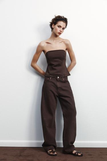 TRF DENIM BANDEAU TOP - Brown by Zara - Image 0