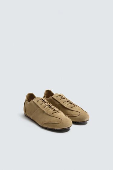 LIMITED EDITION LEATHER TRAINERS - Sand Brown by Zara