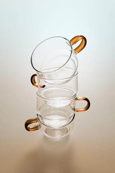 BOROSILICATE GLASS CUP TOWER WITH COLOURED HANDLE (SET OF 4) - Orange by Zara