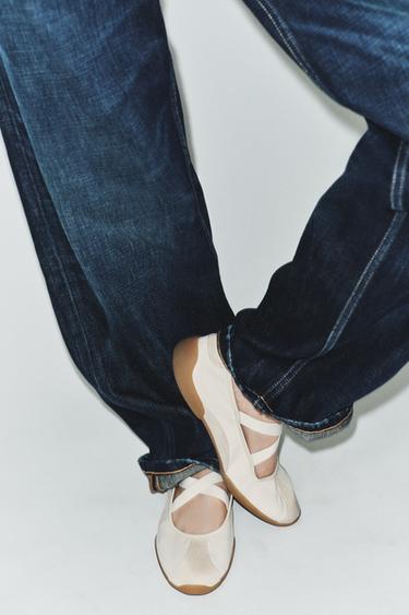 SPORTS BALLET FLATS WITH ELASTIC STRAPS - Ecru White by Zara