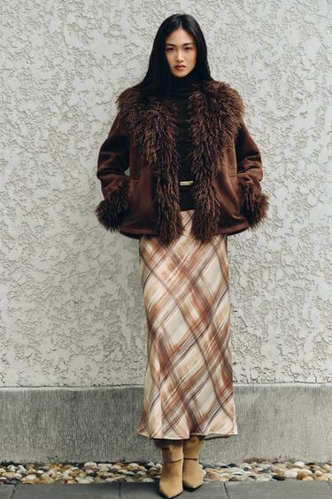 SATIN MIDI SKIRT - Beige-brown by Zara