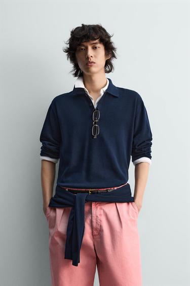 RELAXED FIT KNIT POLO SHIRT - Navy blue by Zara