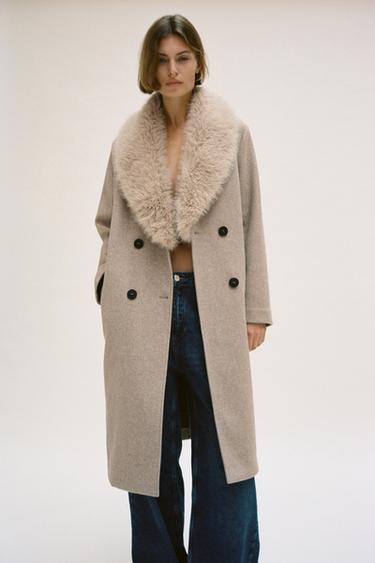 FAUX FUR LAPEL COAT - camel by Zara