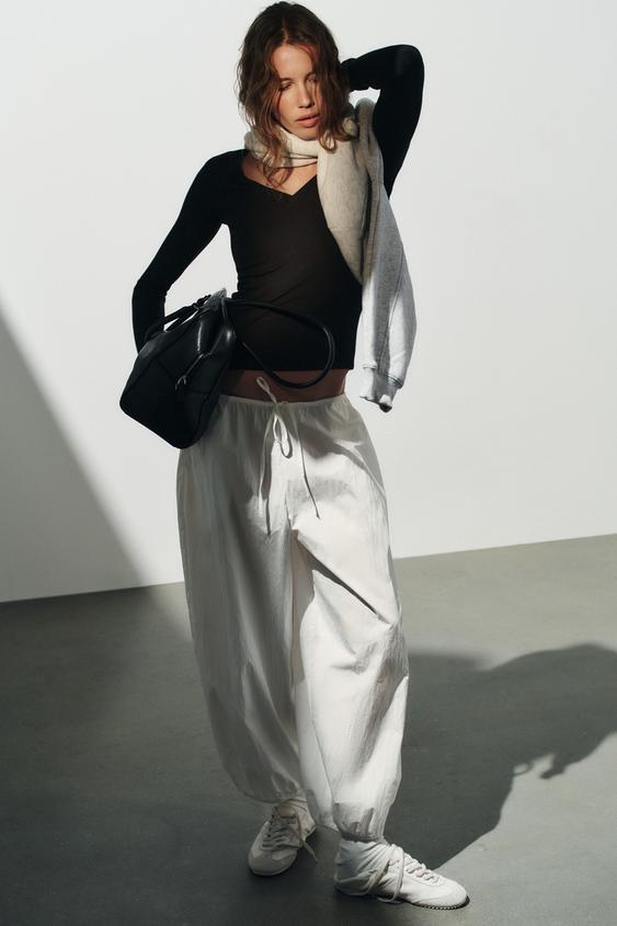 TECHNICAL FABRIC ELASTIC TROUSERS - White by Zara - Image 0