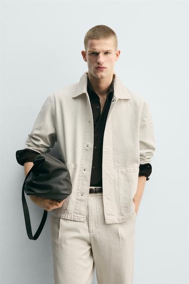 STRIPED TEXTURED OVERSHIRT - Ecru by Zara