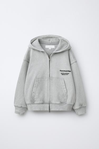 TEXT ZIP-UP HOODIE - Light grey by Zara