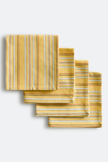 PACK OF COTTON NAPKINS WITH MULTICOLOURED STRIPES (PACK OF 4) - yellow by Zara