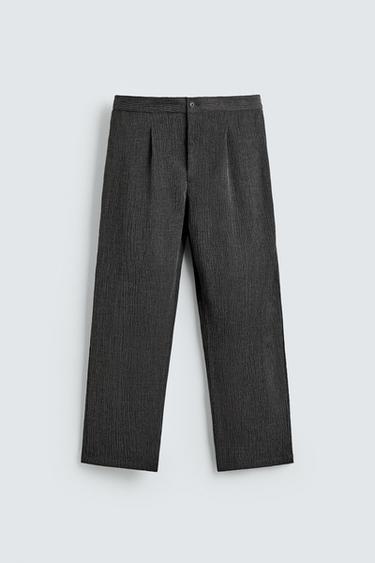 IRREGULAR TEXTURED PLEATED TROUSERS - Anthracite Grey by Zara