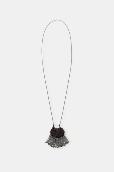 LONG CROCHET BAG NECKLACE - Brown by Zara