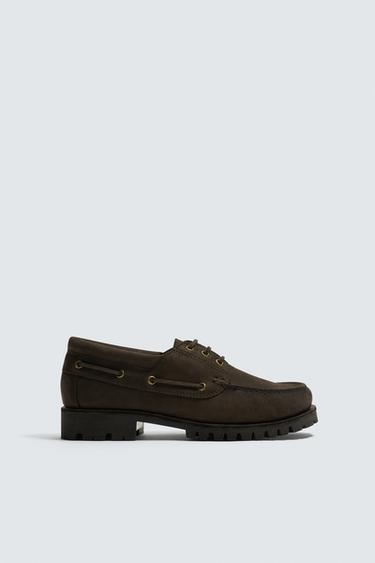 LEATHER DECK SHOES - Brown by Zara