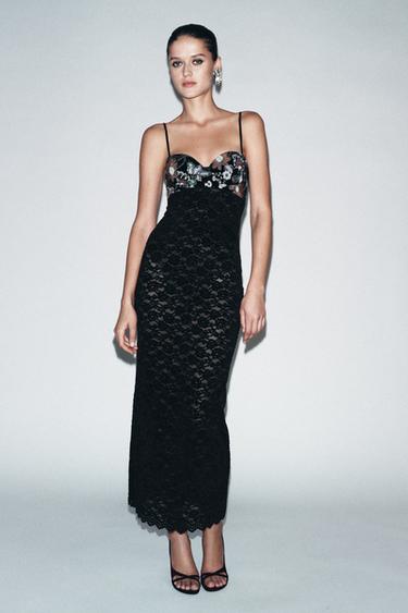 LACE EMBROIDERED DRESS - Black by Zara - Image 0