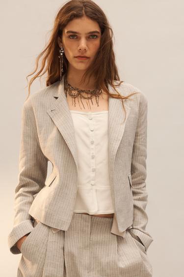 LIMITED EDITION STRIPED LINEN BLEND BLAZER - striped by Zara