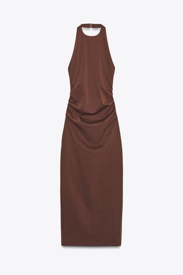 DRAPED HALTER DRESS - Brown by Zara