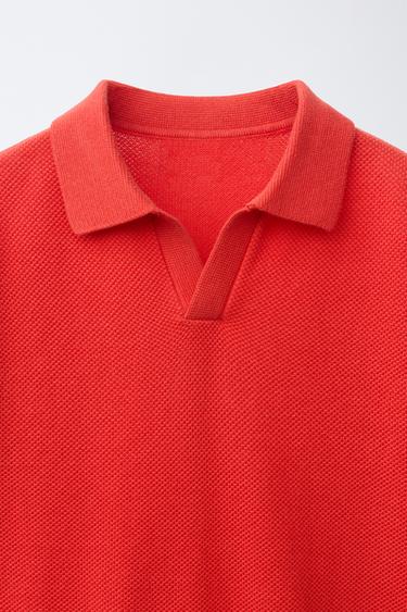 KNIT PIQUÉ POLO SHIRT - Red / Coral by Zara