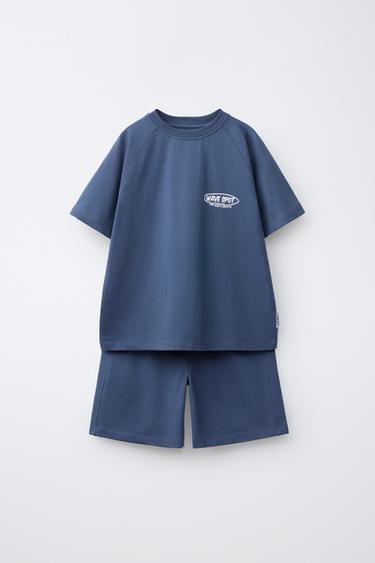 SLOGAN T-SHIRT AND BERMUDA SHORTS SET - Blue by Zara