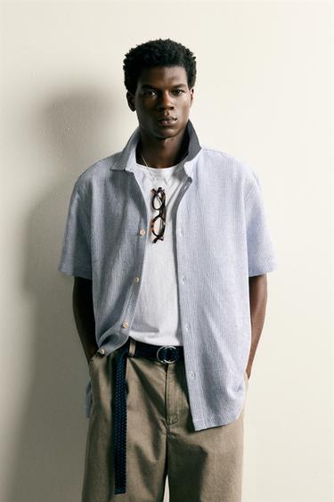 REGULAR FIT TEXTURED SHIRT - Navy / White by Zara