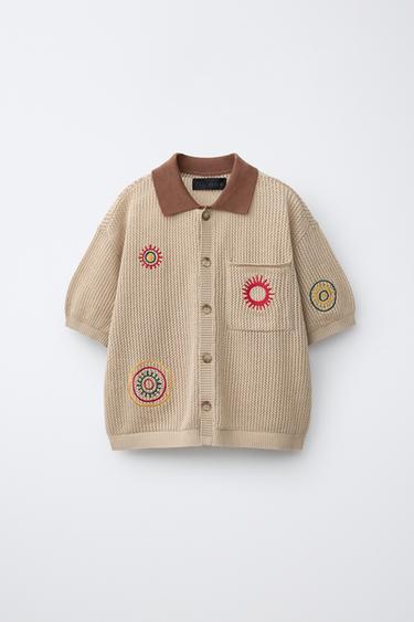 EMBROIDERED KNIT SHIRT - Beige by Zara