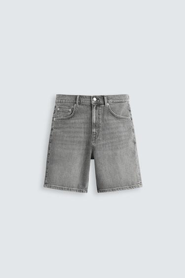 REGULAR FIT DENIM BERMUDA SHORTS - Grey by Zara
