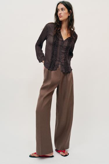 100% LINEN STRAIGHT TROUSERS - Mink by Zara