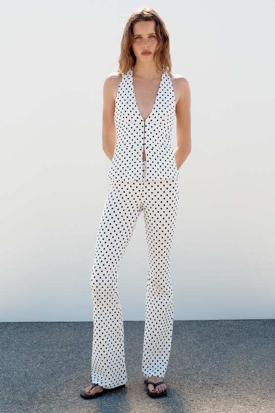 STRETCH HALTER NECK TOP WITH DOTS - Black / White by Zara - Image 0