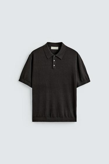 HEMP/COTTON KNIT POLO SHIRT - Brown by Zara