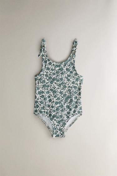 CHILDREN'S TROPICAL FLORAL BEACH SWIMSUIT - Ecru / Green by Zara