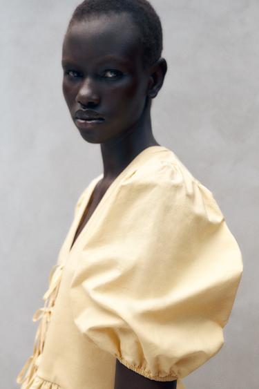 RIBBON TRIM TOP - Yellow by Zara