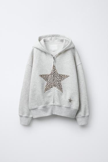 ANIMAL PRINT STAR ZIP-UP HOODIE - Grey marl by Zara