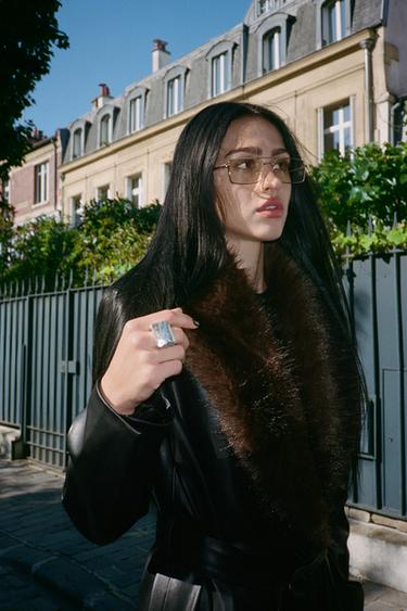 FAUX LEATHER COAT WITH DETACHABLE COLLAR - Black by Zara