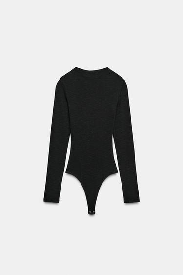 RIBBED LONG SLEEVE BODYSUIT - Black by Zara