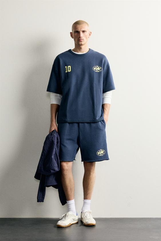 PRINTED GRAPHIC SWEAT SHORTS - Blue by Zara - Image 0