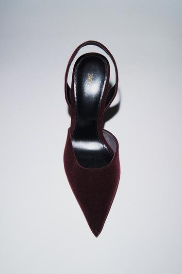 VELVET EFFECT HIGH-HEEL SLINGBACK SHOES - Burgundy Red by Zara