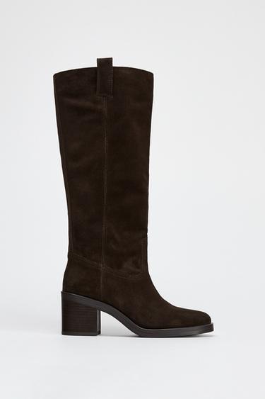 SPLIT SUEDE HEELED BOOTS - Brown by Zara