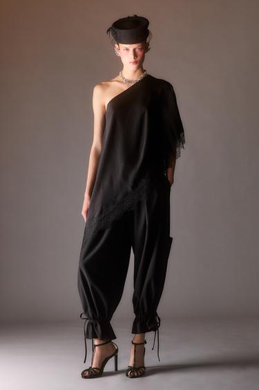 ZW COLLECTION ASYMMETRIC LACE TOP - Black by Zara