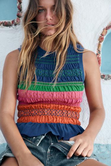 SMOCKED KNIT TOP - Multicoloured by Zara
