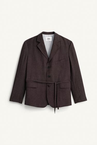 STRIPED VISCOSE/LINEN SUIT BLAZER - Dark brown by Zara