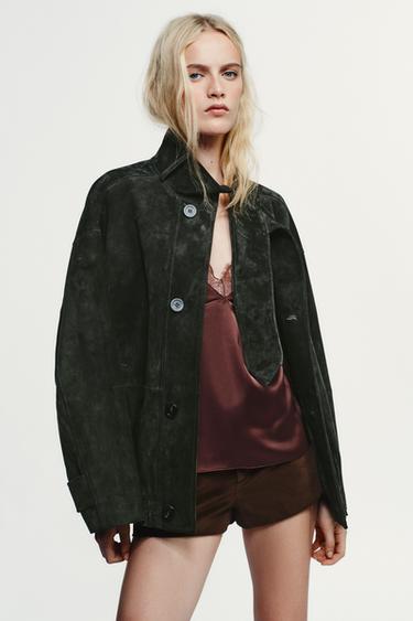 100% SUEDE LEATHER JACKET - Dark green by Zara
