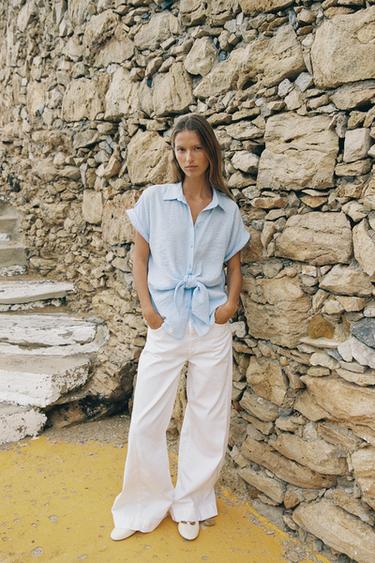 SHORT SLEEVE SHIRT WITH KNOT - Light blue by Zara - Image 0