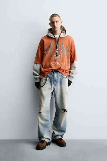 NFL MIAMI DOLPHINS TEXTURED T-SHIRT - Orange by Zara - Image 0