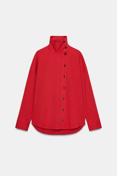 HIGH NECK WRAP SHIRT - Red by Zara