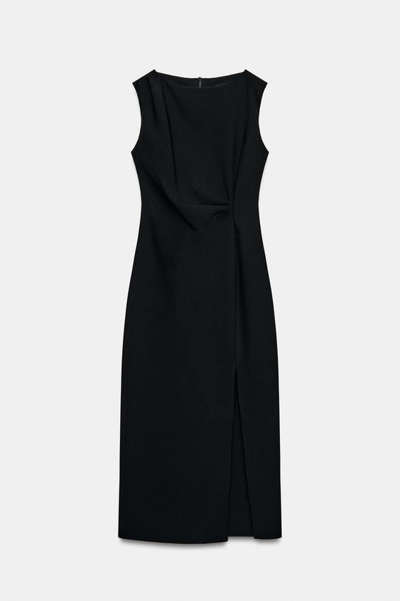 DRAPED MIDI DRESS - Black by Zara - Image 0