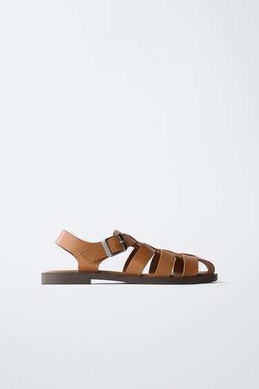 LEATHER CAGE SANDALS - Brown by Zara