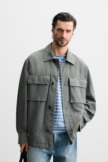 LINEN-COTTON POCKET JACKET - Grey by Zara