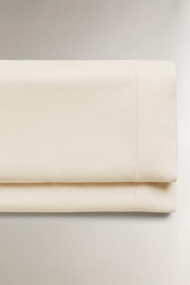 SATEEN FLAT SHEET WITH TRIM (300 THREAD COUNT) - Ecru by Zara