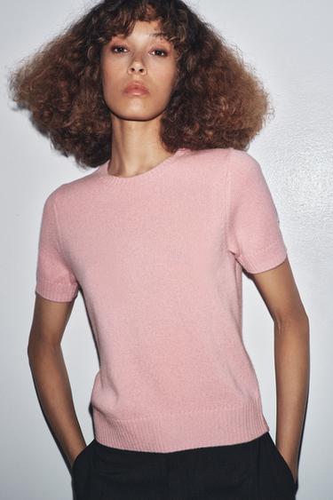 100% WOOL SHORT SLEEVE JUMPER - Pink by Zara